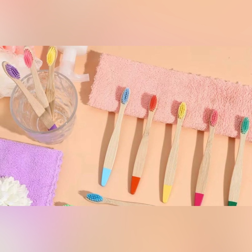 Bamboo green Toothbrush with Colorful Tips and Bristles- eco-friendly